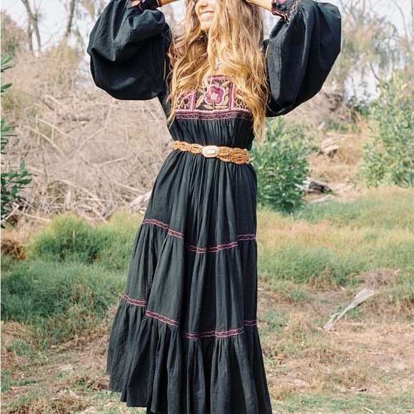 Chasing Unicorns Dresses & Skirts - CHASING UNICORNS Four Strong Winds Black Embroidered Dress Boho Festival Size S